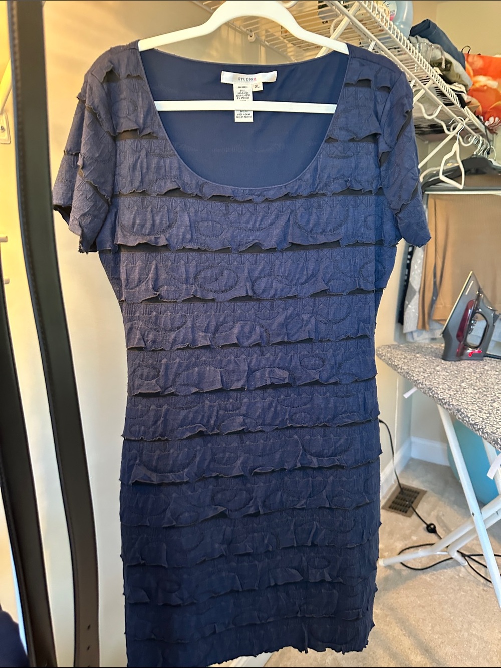 Studio M Navy Blue Ruffle Short Sleeve Dress